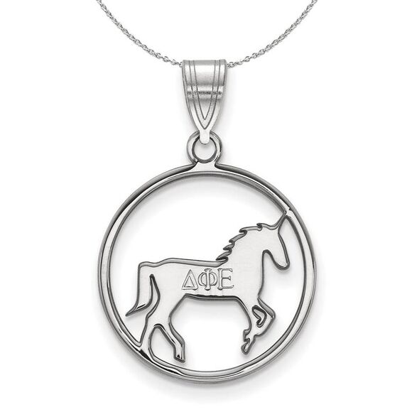 Sterling Silver Delta Phi Epsilon Medium Circle Necklace - 24 Inch - Picture 1 of 8